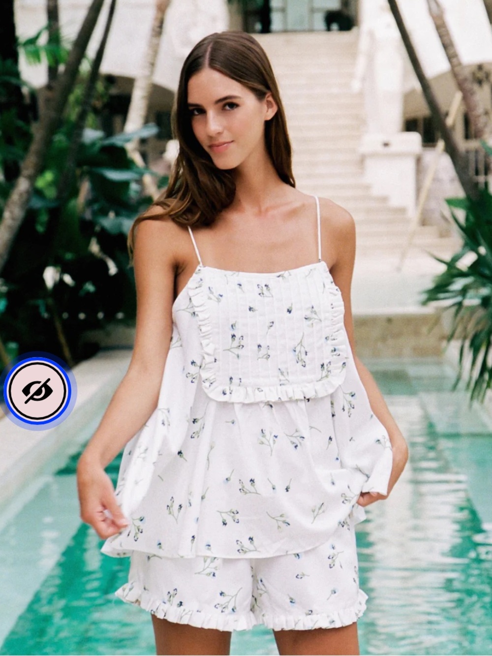 White Floral Ruffle Cami & Short Sleep Set